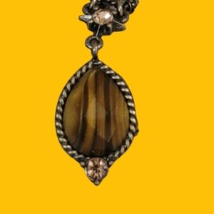 Avon JJH Gold Tone Faux Tigers Eye Rhinestone Lavalier Necklace